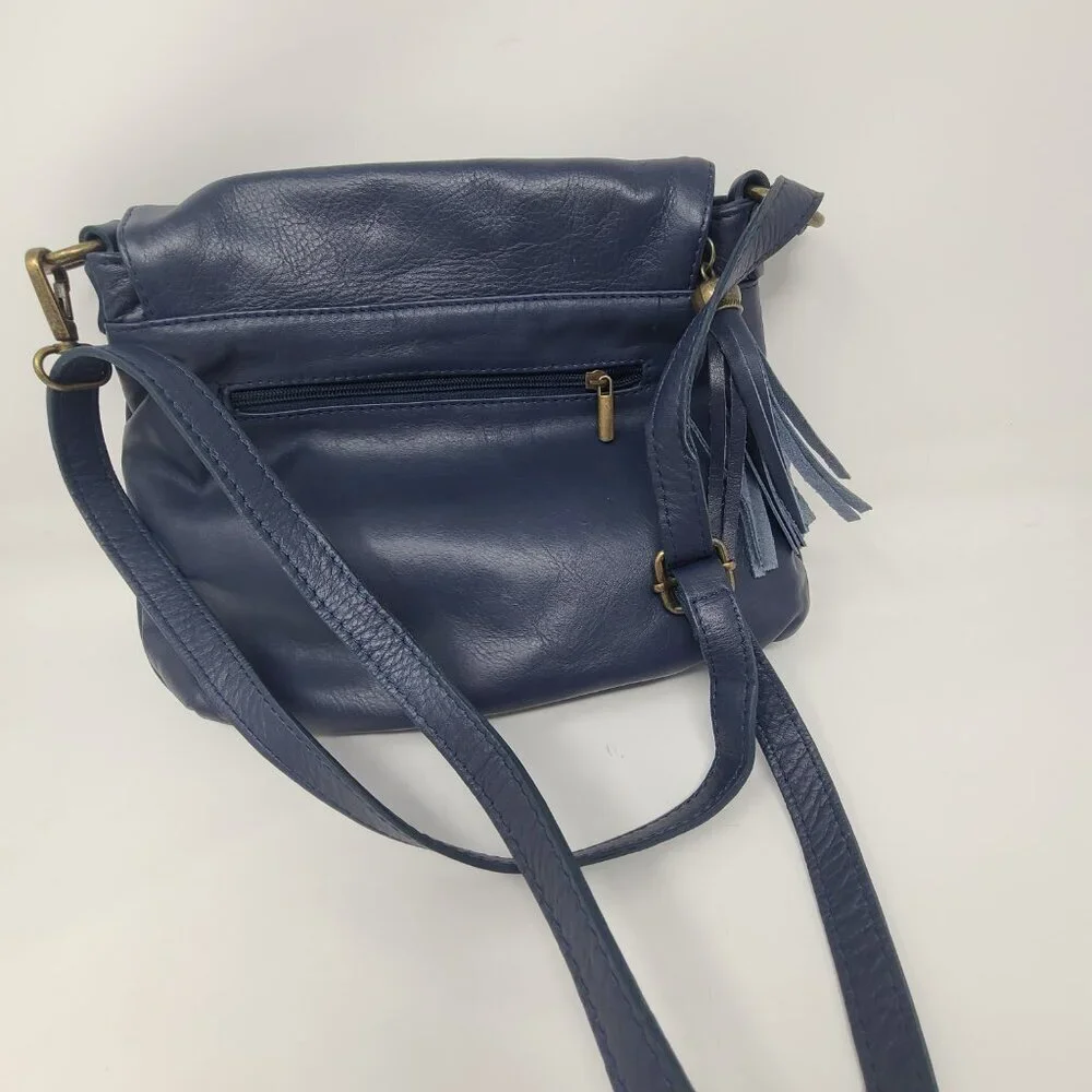 Vintage Vera Pelle Italian Leather Crossbody Handbag Navy Blue‎ Messenger